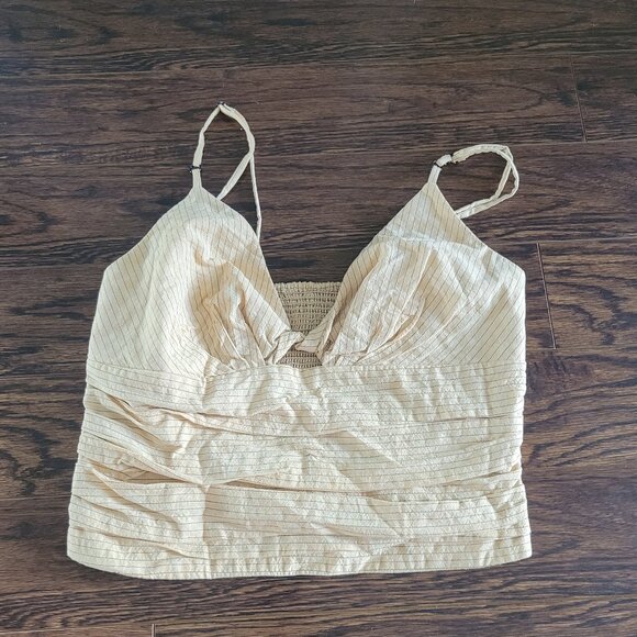 Zara Tan Adjustable Spaghetti Strap Cotton Blend Cut Out Crop Top Bohemian Sz S - Picture 1 of 10